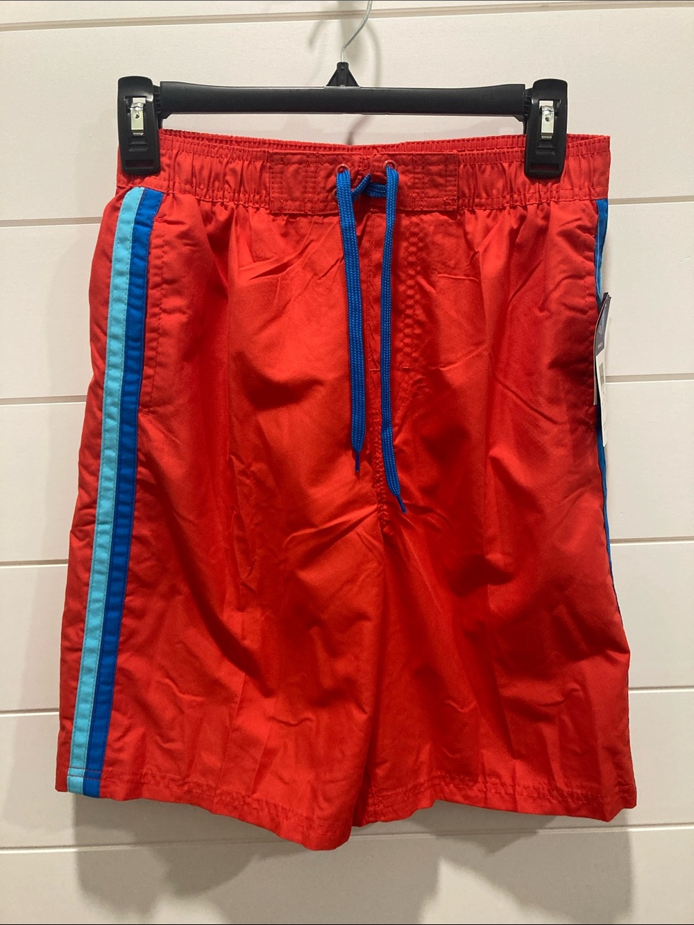 New Kanu Surf Boys Swim Trunks Red Blue Side Stripes-Size Large 14/16-Beach Wear